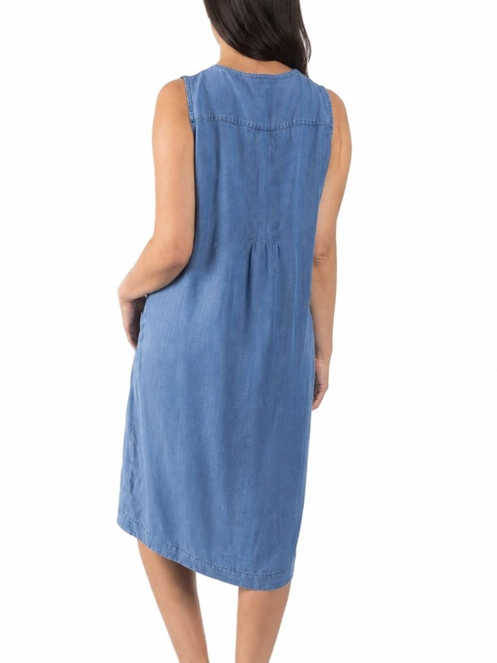 Coldwater Creek Blue Sleeveless Tencel Dress With Button Front & Pintuck Details - Picture 2 of 9